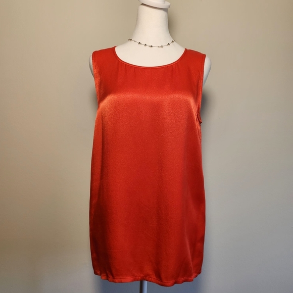 Saint Laurent Vintage 80s Stunning Scarlet Red Satin Wide Strap Tank Top FR 40 - Picture 1 of 9